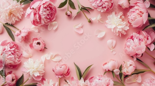 Wallpaper Mural A beautiful floral frame made of colorful blossoms arranged on a solid surface, offering a romantic and whimsical backdrop for wedding invitations, greeting cards, and other design projects. Torontodigital.ca