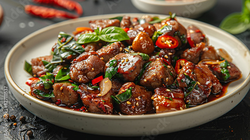 Spicy chili stir-fried chicken meat and gizzard