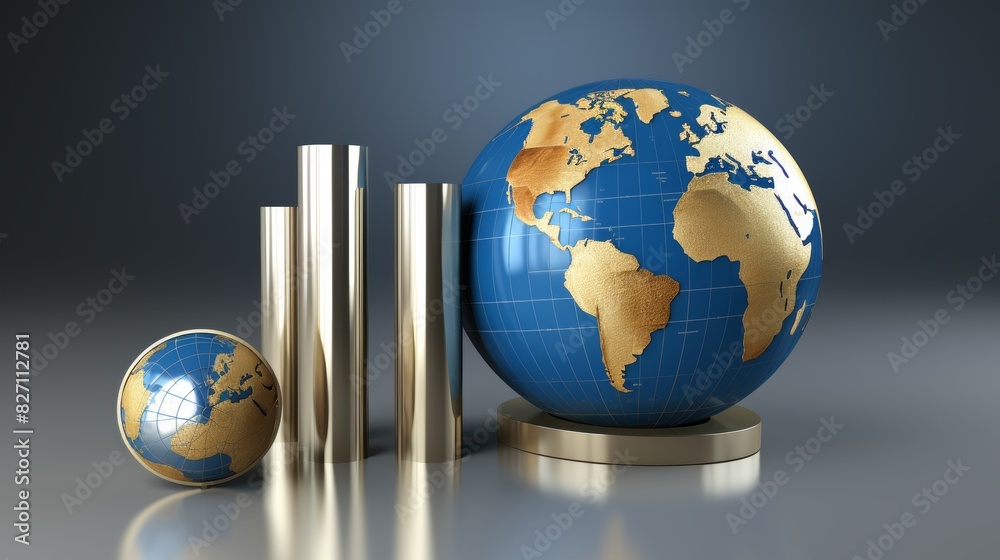Global financial data processing with world globe on gray background for business analysis