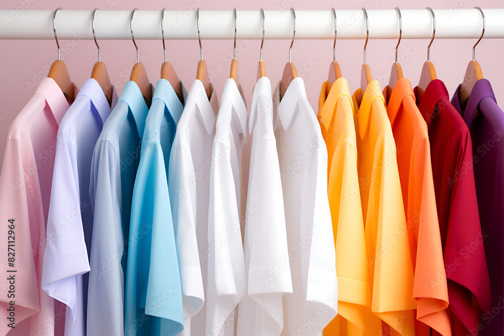 colorful shirts on hangers