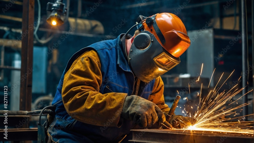 Industrial Welder Wearing Protective Gear in Factory Setting
Industrial Welder Wearing Protective Gear in Factory Setting