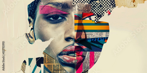 Vibrant Abstract Portrait of a Woman with Colorful Collage Elements in Modern Art Style