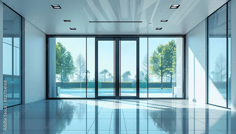 Fototapeta premium Imagine a flat design of a glass door with a contemporary black frame