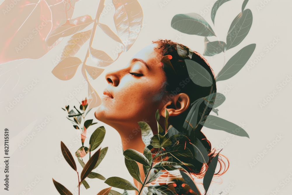Nature Inspired Double Exposure Portrait of a Woman Surrounded by Greenery Nature Inspired Double Exposure Portrait of a Woman Surrounded by Greenery