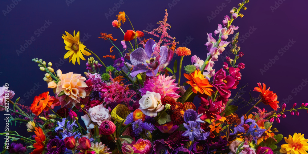 Vibrant and Colorful Flower Bouquet Against a Dark Purple Background Vibrant and Colorful Flower Bouquet Against a Dark Purple Background