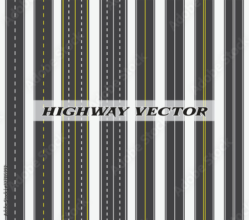 Roads in perspective. Bended pathway road curved city street to horizon. Journey asphalt highway isolated vector set