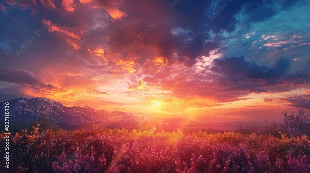Obraz premium Stunning scenic sunset with vibrant sky in the natural environment