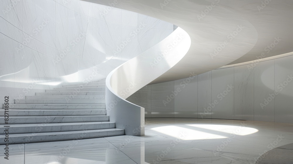 Obraz premium Minimalist architectural composition with clean white surfaces and organic curves, creating a sense of harmony and balance in the design aesthetic.