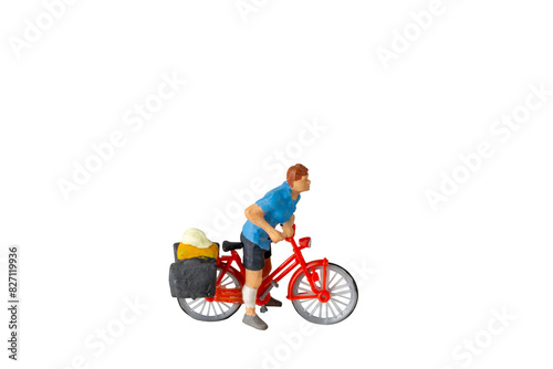 Miniature people ,Cyclist isolated on white background with clipping path