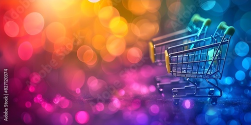 A vibrant bokeh background featuring shopping cart icons and retail tech elements. Concept Retail Tech, Bokeh Background, Shopping Cart Icons, Vibrant Colors, E-commerce