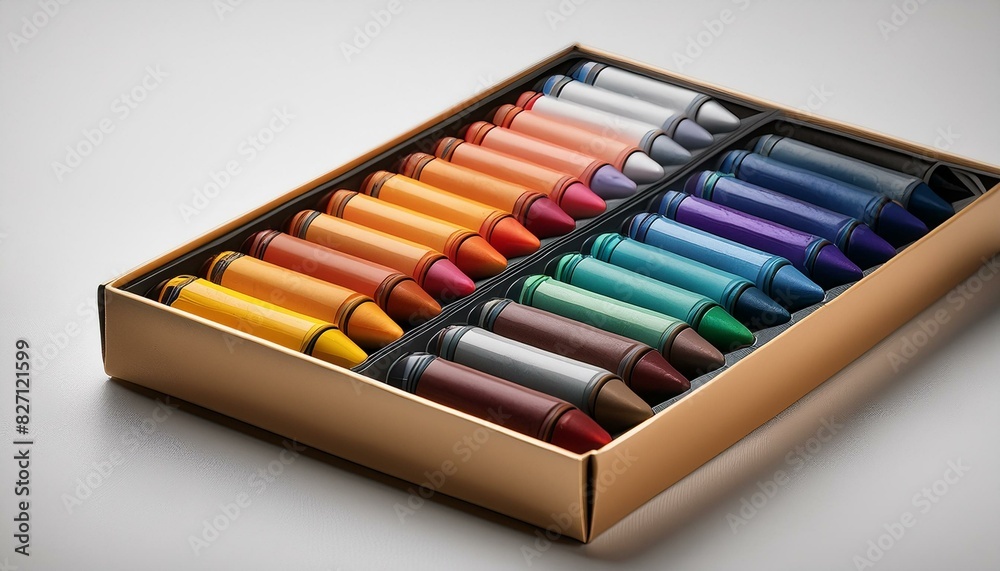 Multiple color crayons in a crayon box; white background for text or other use Multiple color crayons in a crayon box; white background for text or other use