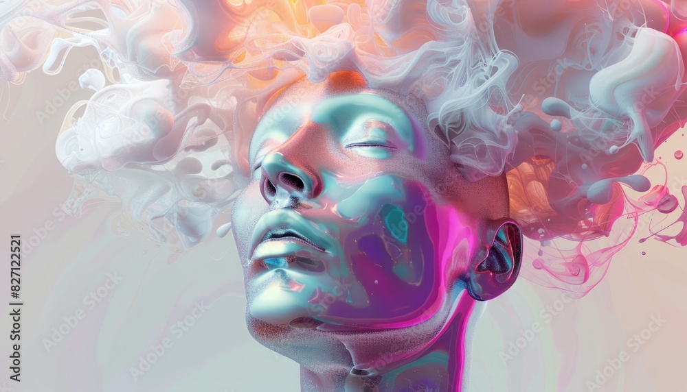 Dreamy Guy Head Explosion: A Creative Collage of Abstract Artwork Dreamy Guy Head Explosion: A Creative Collage of Abstract Artwork