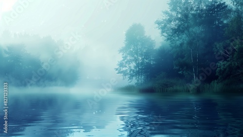 misty morning in the river forest
