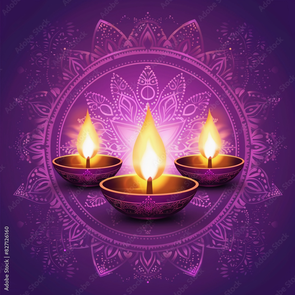 Radiant Diwali Greetings on a Royal Purple Backdrop