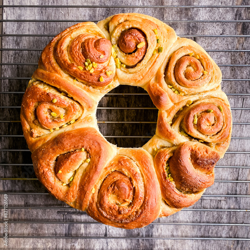 Kranz aus Zimtschnecken auf einem Rost