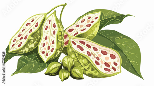 Illustration with tropical fruit open pod guaba guama photo