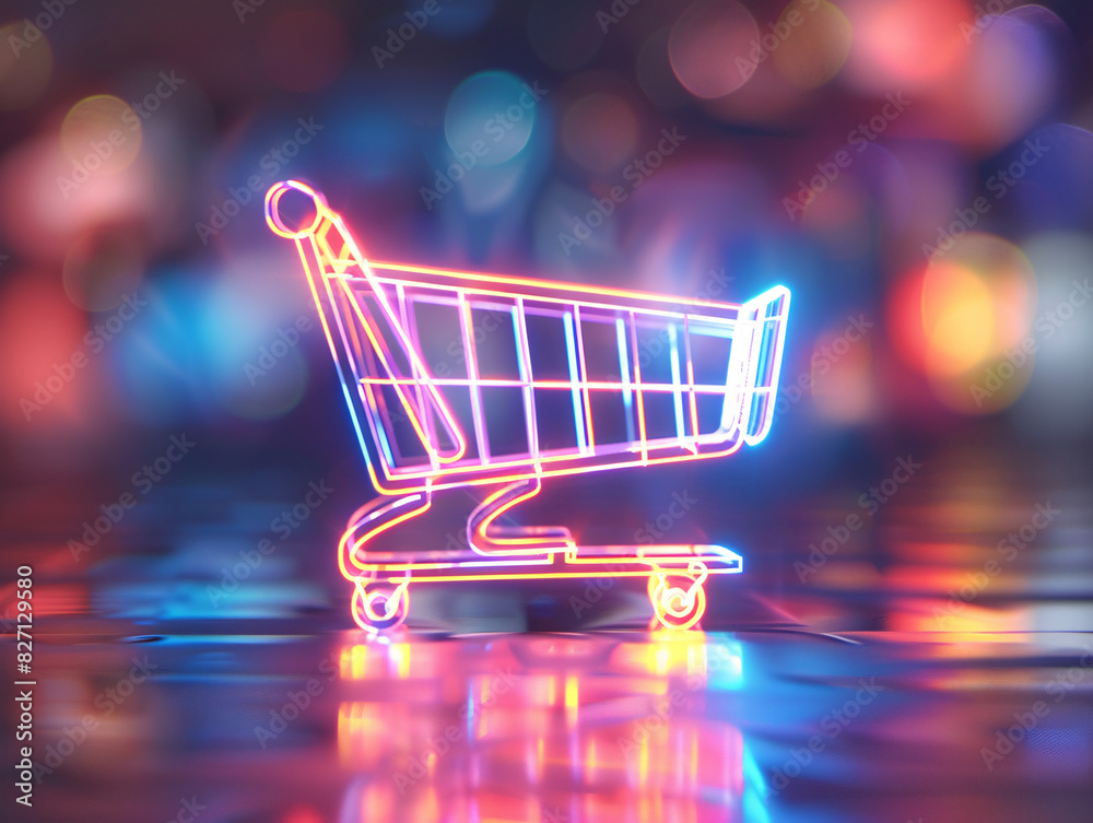 a neon light on a shopping cart