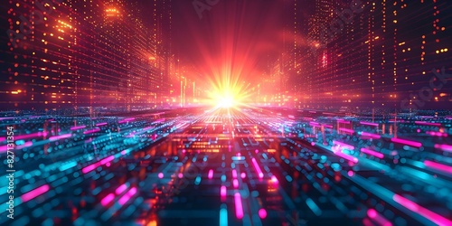 Vibrant vintage digital design with an 80s cyberpunk feel and glitch effect. Concept Cyberpunk Design  Vintage Aesthetics  Glitch Effect  80s Style  Vibrant Color Palette