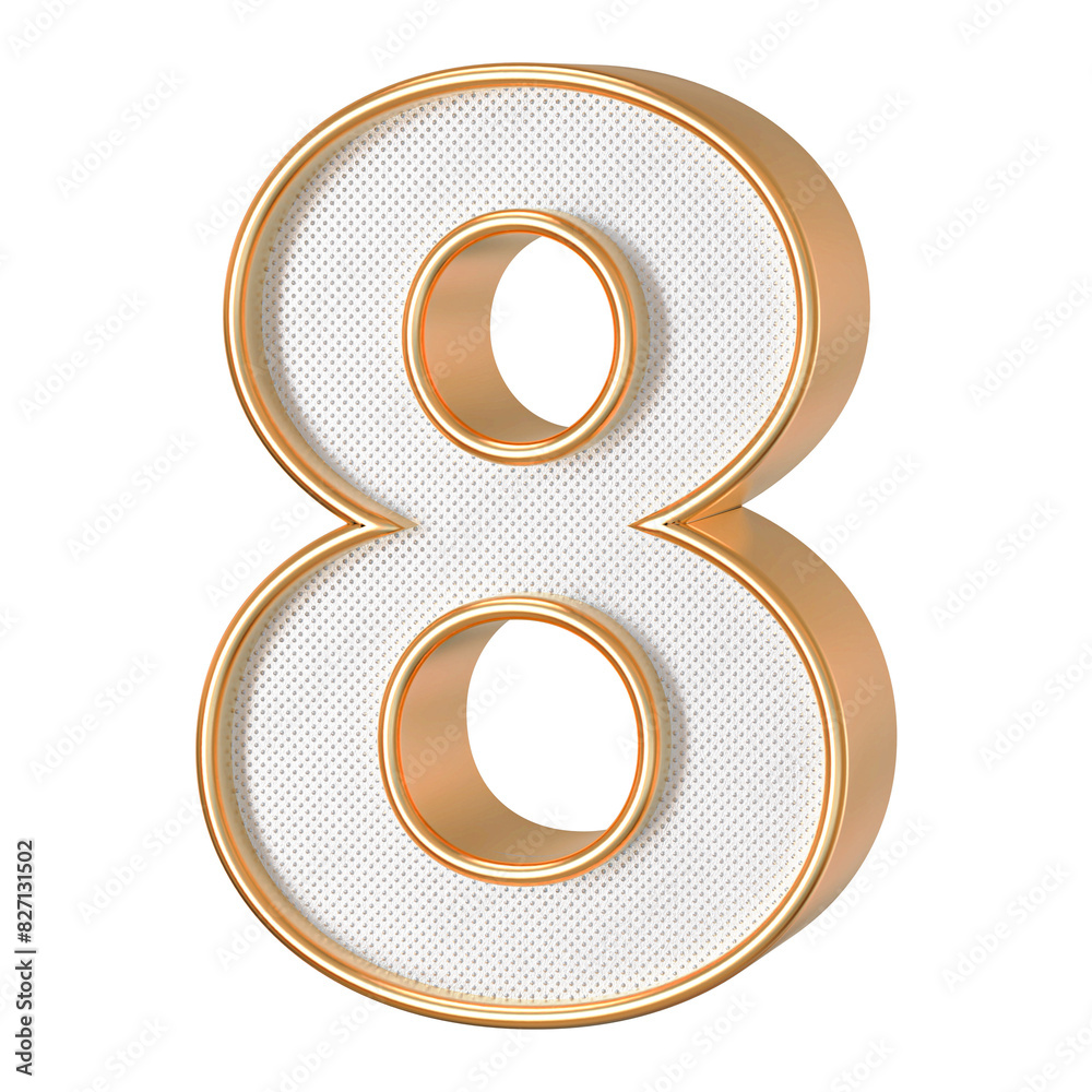 Number 8 . 3D render white number with golden outline Number 8 . 3D render white number with golden outline