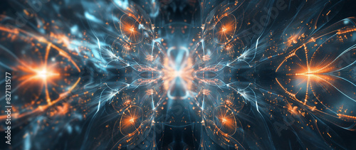 Abstract cyberspace image, 64:27 aspect ratio, spiritual, inspiration, artificial intelligence, neural networks, data, internet, binary, cloud computing, prompts, universe, yoga, etc. photo
