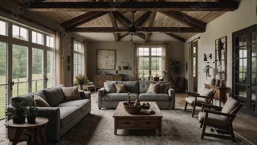 Farmhouse, country home interior design of modern living room