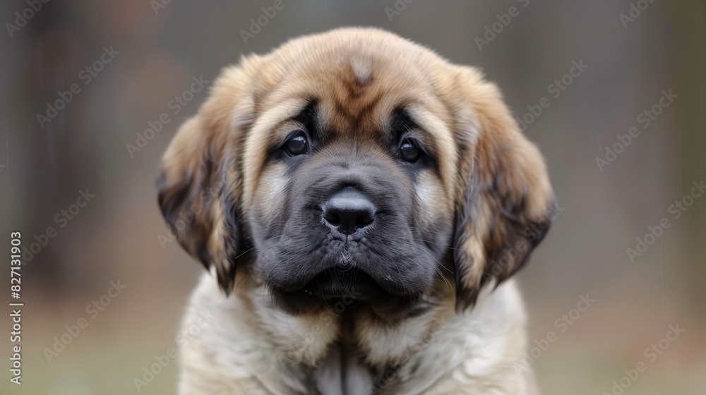A tight shot of a dog's face, surrounded by a blurred foreground of trees and grass A tight shot of a dog's face, surrounded by a blurred foreground of trees and grass