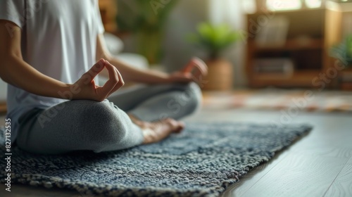 close-up of a person practicing meditation at home
