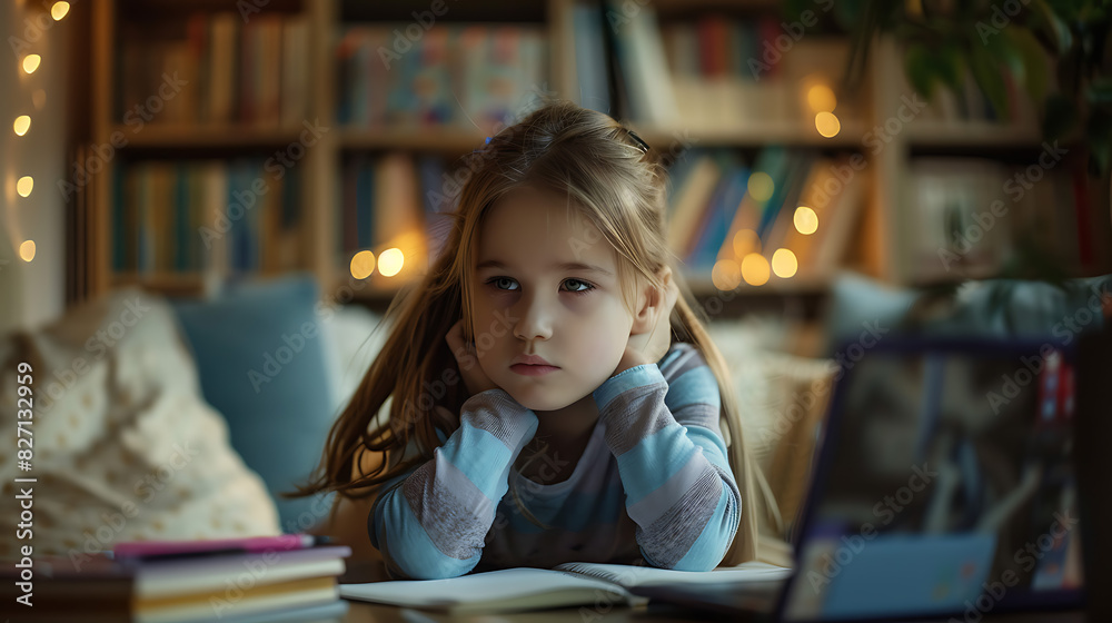 Focused child working on homework at home Focused child working on homework at home