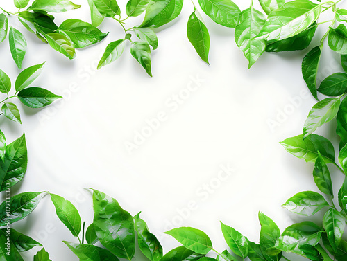 Frame of leaves with white background and space for text