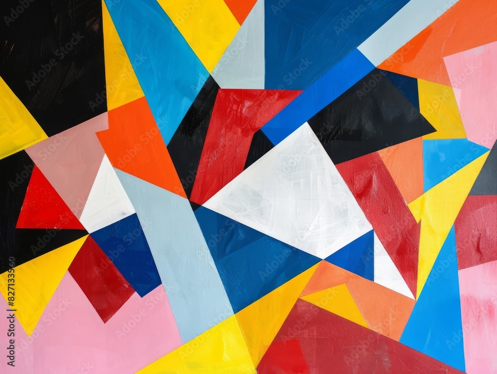Abstract art with bold geometric shapes in primary colors, dynamic and modern, ideal for a contemporary art piece
