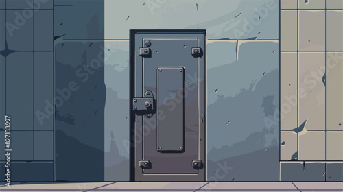 Metal door locked. Security and privacy concept Cartoon photo