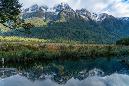 Φωτογραφία Amazing mountain reflections in the small alpine Tarn near Milford Sound