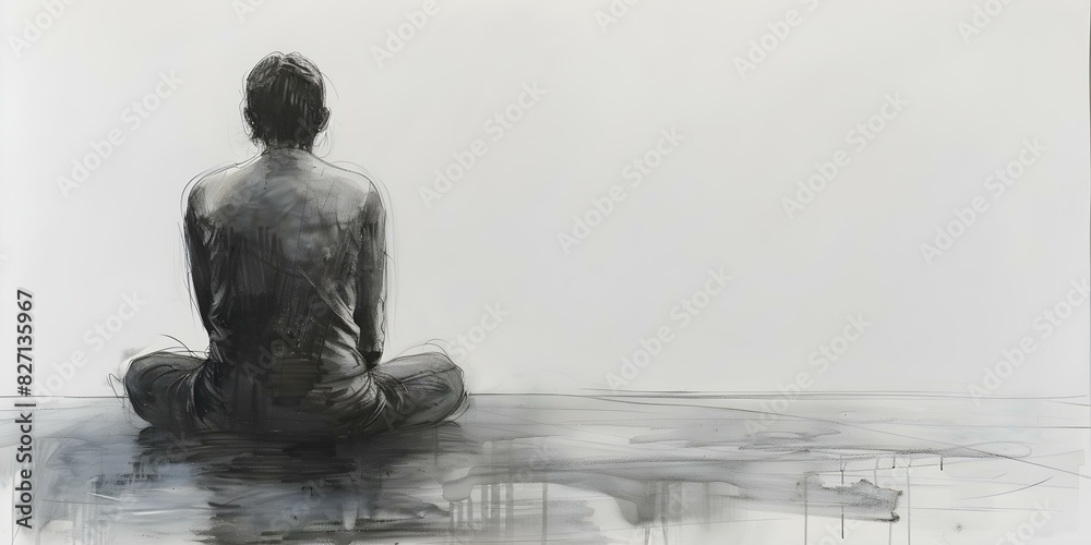 Graphite drawing of person in contemplative pose in minimalist environment. Concept Contemplative Pose, Graphite Drawing, Minimalist Environment, Artistic Portrait, Emotional Art Graphite drawing of person in contemplative pose in minimalist environment. Concept Contemplative Pose, Graphite Drawing, Minimalist Environment, Artistic Portrait, Emotional Art