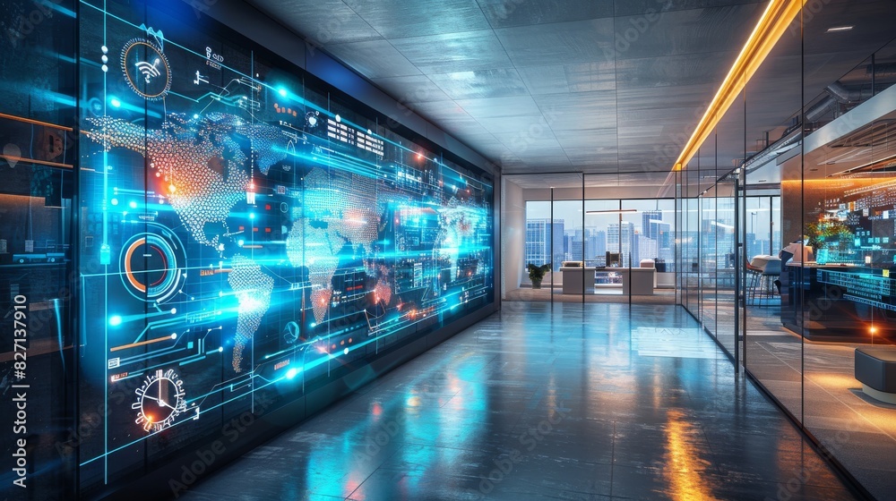 Interactive Data Visualization Wall in Modern Office Interactive Data Visualization Wall in Modern Office