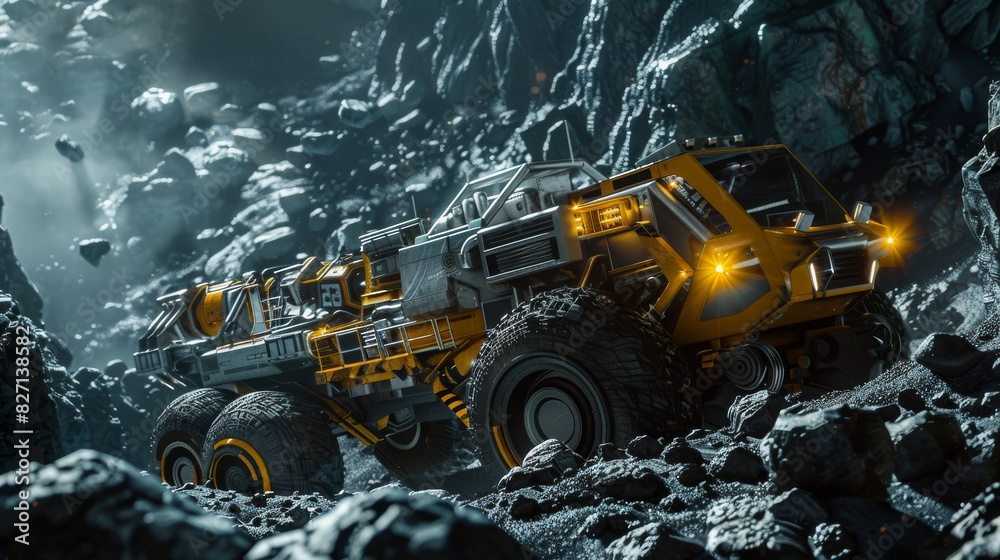 Asteroid Mining Hightech machinery on an asteroid with room for text Asteroid Mining Hightech machinery on an asteroid with room for text