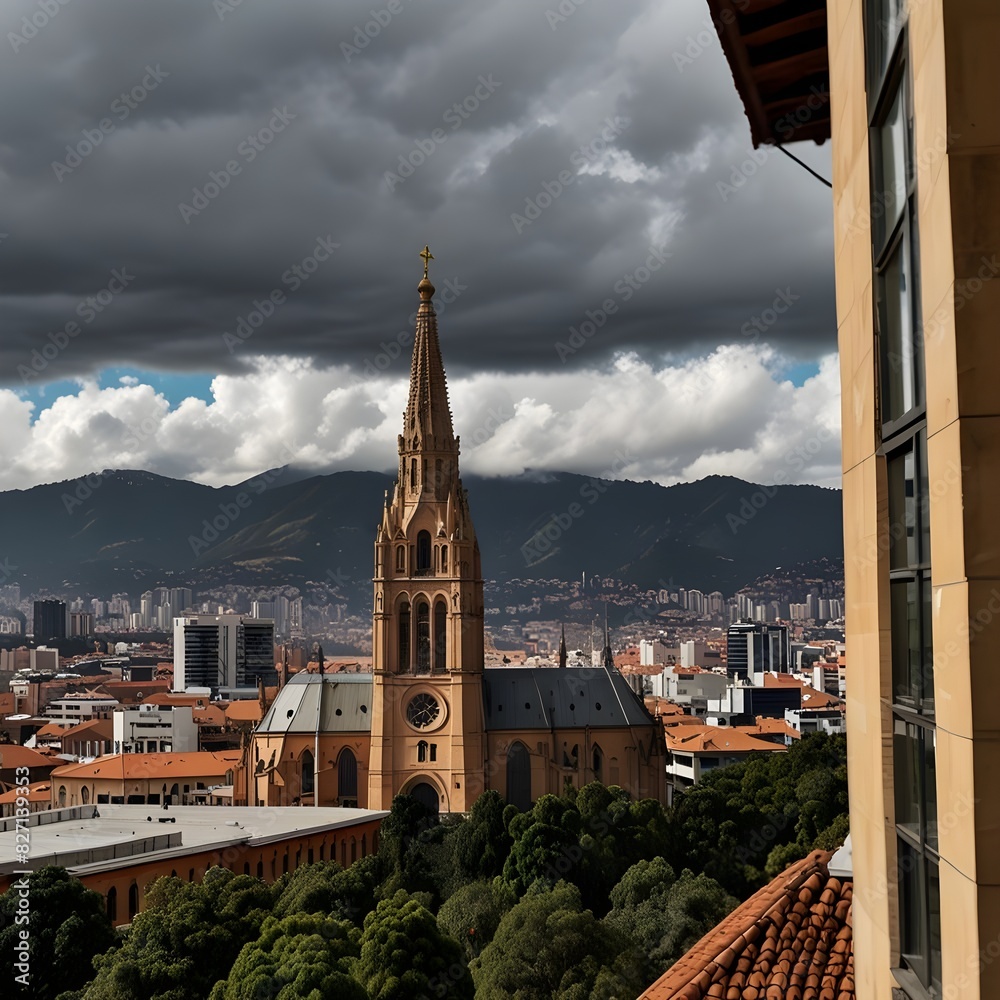 Fototapeta premium Bogota Downtown - Primate Cathedral of Bogotá seen from the Gabriel Garcia Marquez Cultural Center 