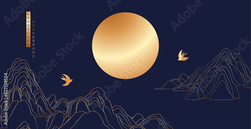 Gradient golden linear mountain background