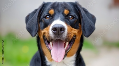  A close-up of a dog's face with its tongue out and mouth wide open