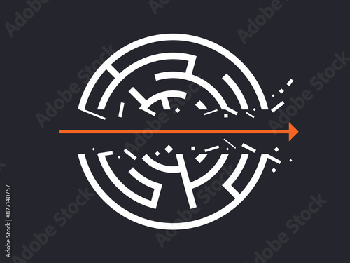 Simple Motivation graphic on dark background. Break through the maze