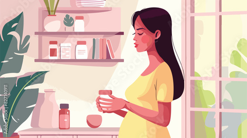 Pregnant woman taking pill at home closeup Cartoon vectors