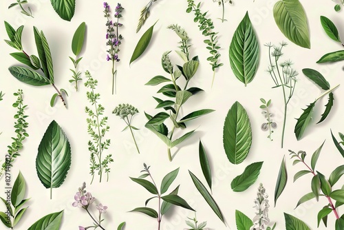 Botanical Beauty Detailed botanical illustrations with leaves and flowers