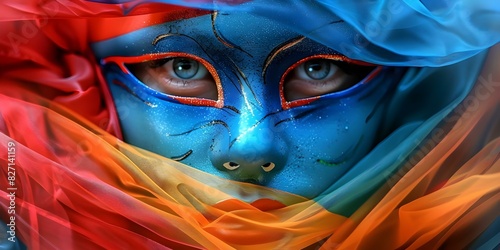 Brazilian Flag-Inspired Carnival Mask for Festive Entertainment and Celebration. Concept Brazilian Carnival, Mask Making, Festive Entertainment, Celebration, Cultural Heritage photo