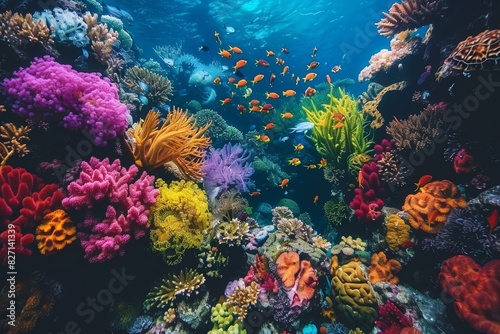 Vibrant marine life  coral reefs and sea creatures in captivating underwater imagery
