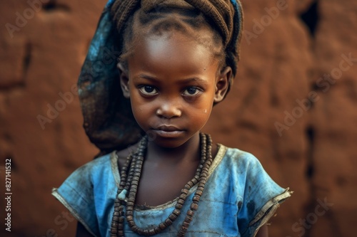 Little African girl from small tribe  flies on her face