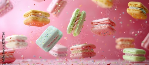 Playful Ice Cream Sandwiches Hovering Above a Pastel Summer Festival Surface photo