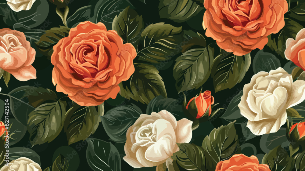 Rose flower and leaf seamless pattern for wallpaper designs