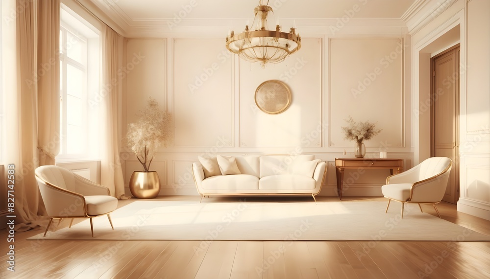 Fototapeta premium white and gold theme interior modern minimalism photo realism