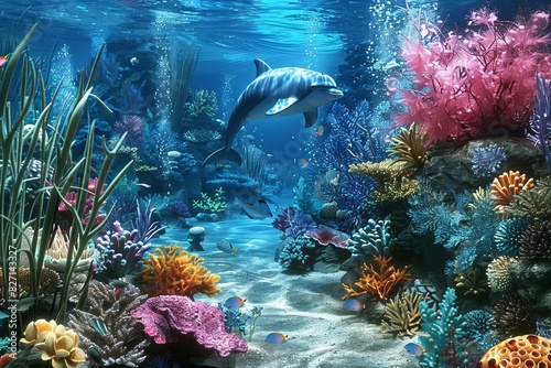 Mesmerizing underwater world  vibrant coral reefs  dolphins  sea turtles in stunning images