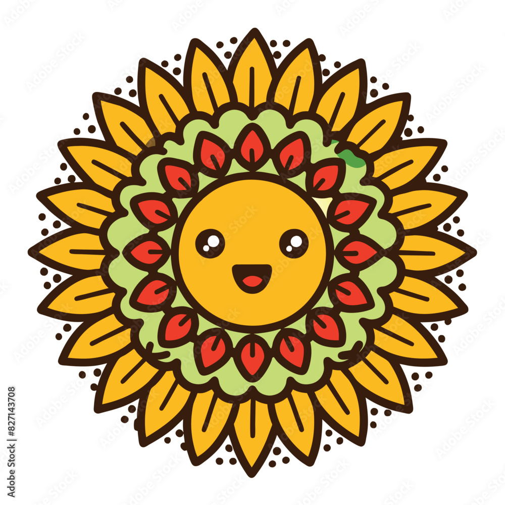 Cartoon Sunflower with Smiling Sun Face