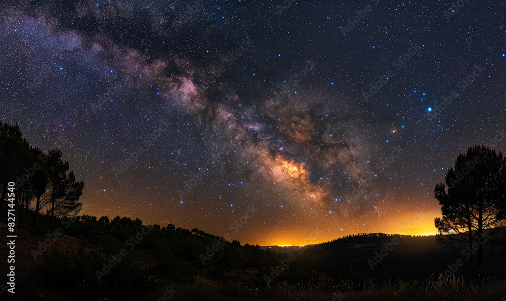 Stunning Milky Way over Granadilla Forests in Extremadura Spain Night Sky Astrophotography with Stars and Silhouetted Trees Stunning Milky Way over Granadilla Forests in Extremadura Spain Night Sky Astrophotography with Stars and Silhouetted Trees